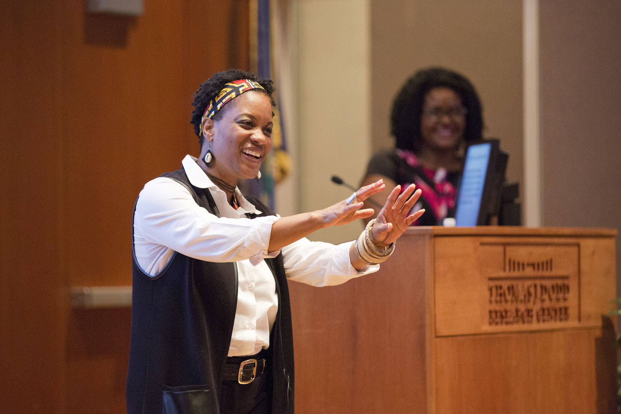 Julia Jordan-Zachery '97 Ph.D., Director of Black Studies at Providence College, speaks at the launch event of the Collaborative to Advance Equity Through Research on Women and Girls of Color on 9.28.2016. (Bri Diaz/UConn Photo)