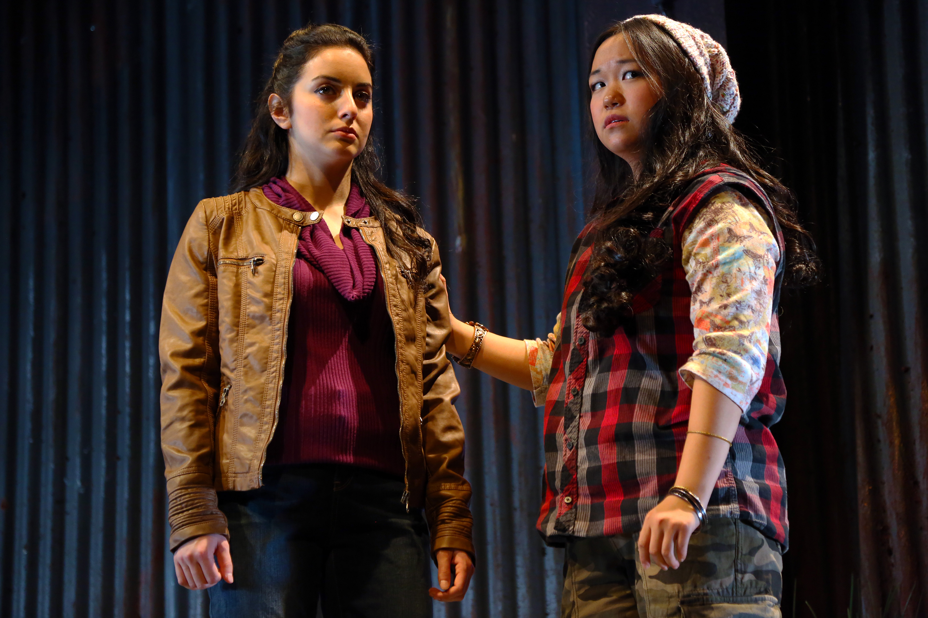 Rebekah Berger, BFA Acting ’19 and Pearl Matteson, BFA Acting ’19 in NUEVO CALIFORNIA by Bernardo Solano and Allan Havis, onstage through Nov 6, 2016 in Connecticut Repertory Theatre’s Studio Theatre. (Gerry Goodstein for UConn)