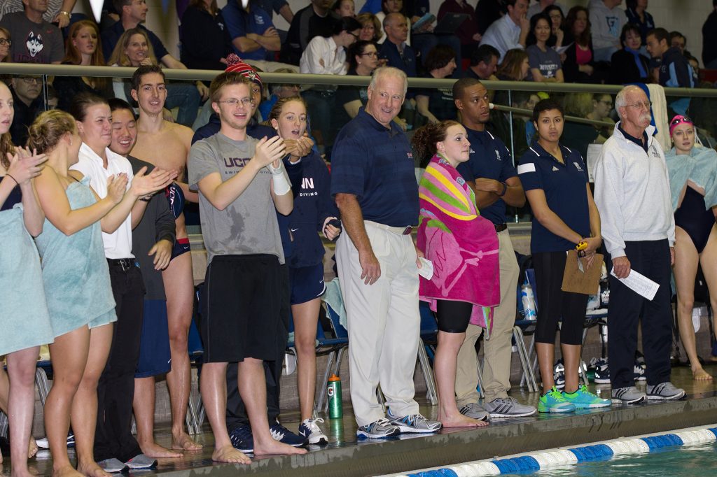 Bob Goldberg, head coach of men's and women's swimming and diving, says he will retire at the end of the 2016-17 season. (Stephen Slade '89 (SFA) for UConn)