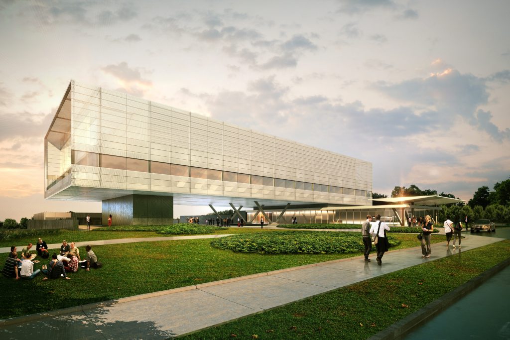 An artist's rendering of the future Innovation Partnership Building to be located at the UConn Technology Park. (Image courtesy of Skidmore, Owings & Merrill)