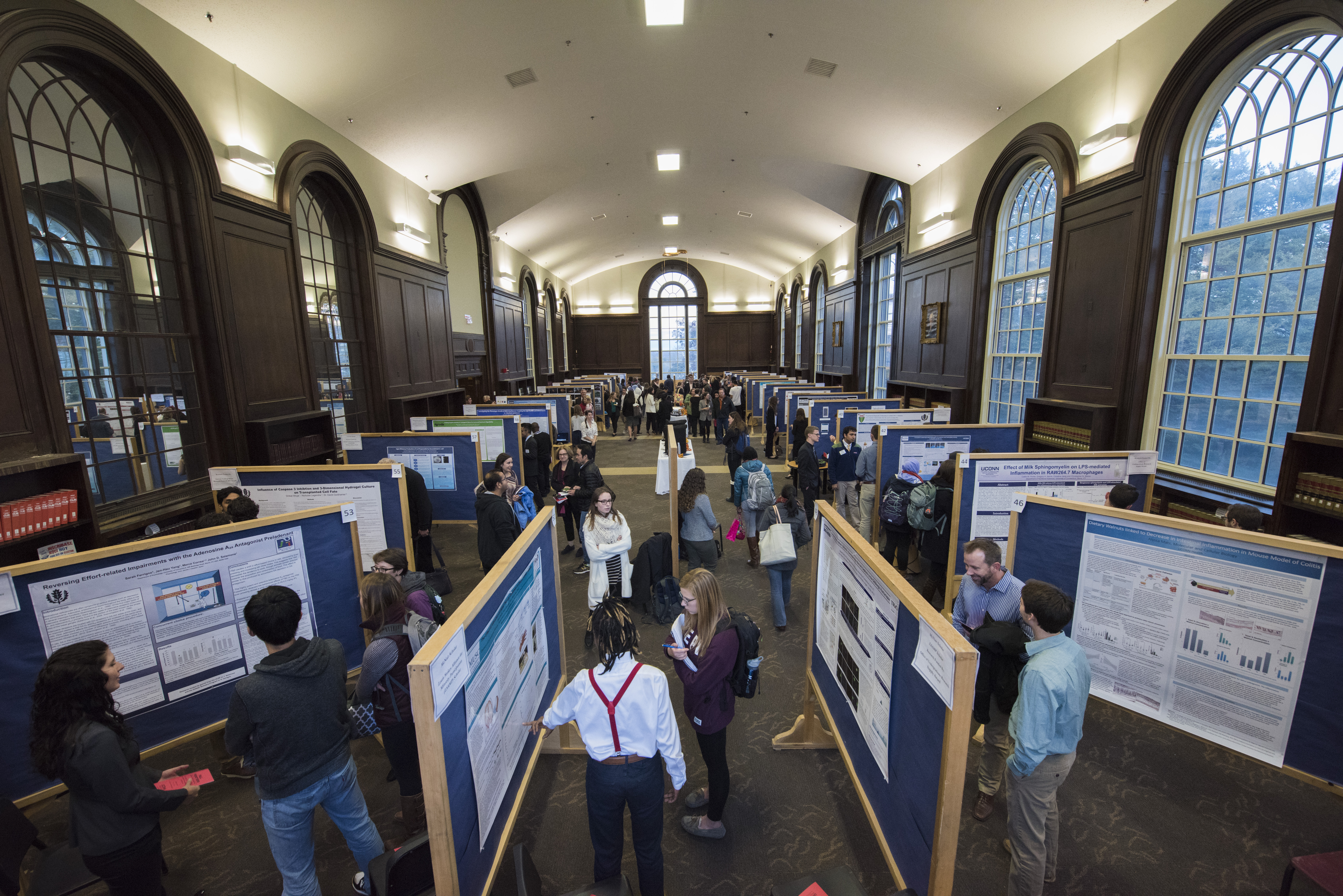 The Fall Frontiers in Undergraduate Research Poster Exhibition in Wilbur Cross South Reading Room on Oct. 26, 2016. (Ryan Glista '16 (CLAS)/UConn Photo)