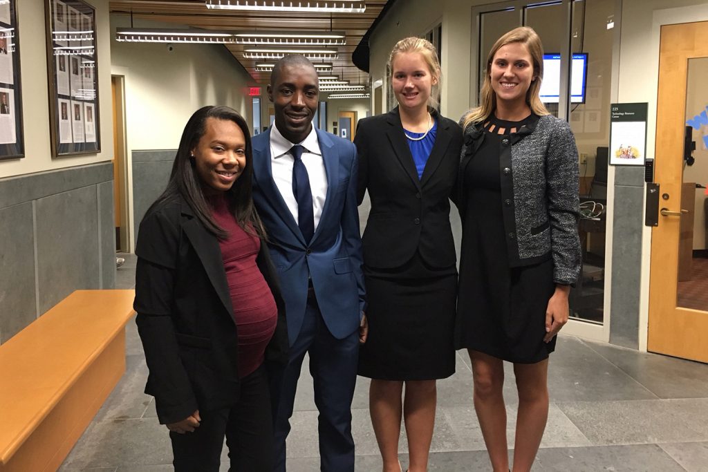 From left: Alexis Flowers, Southern University of Baton Rouge; Tshepo Makobela, University of Johannesburg; Alison Witschonke, University of Vermont; and Laura Van Eeckhoudt, Belmont University. (UConn photo)