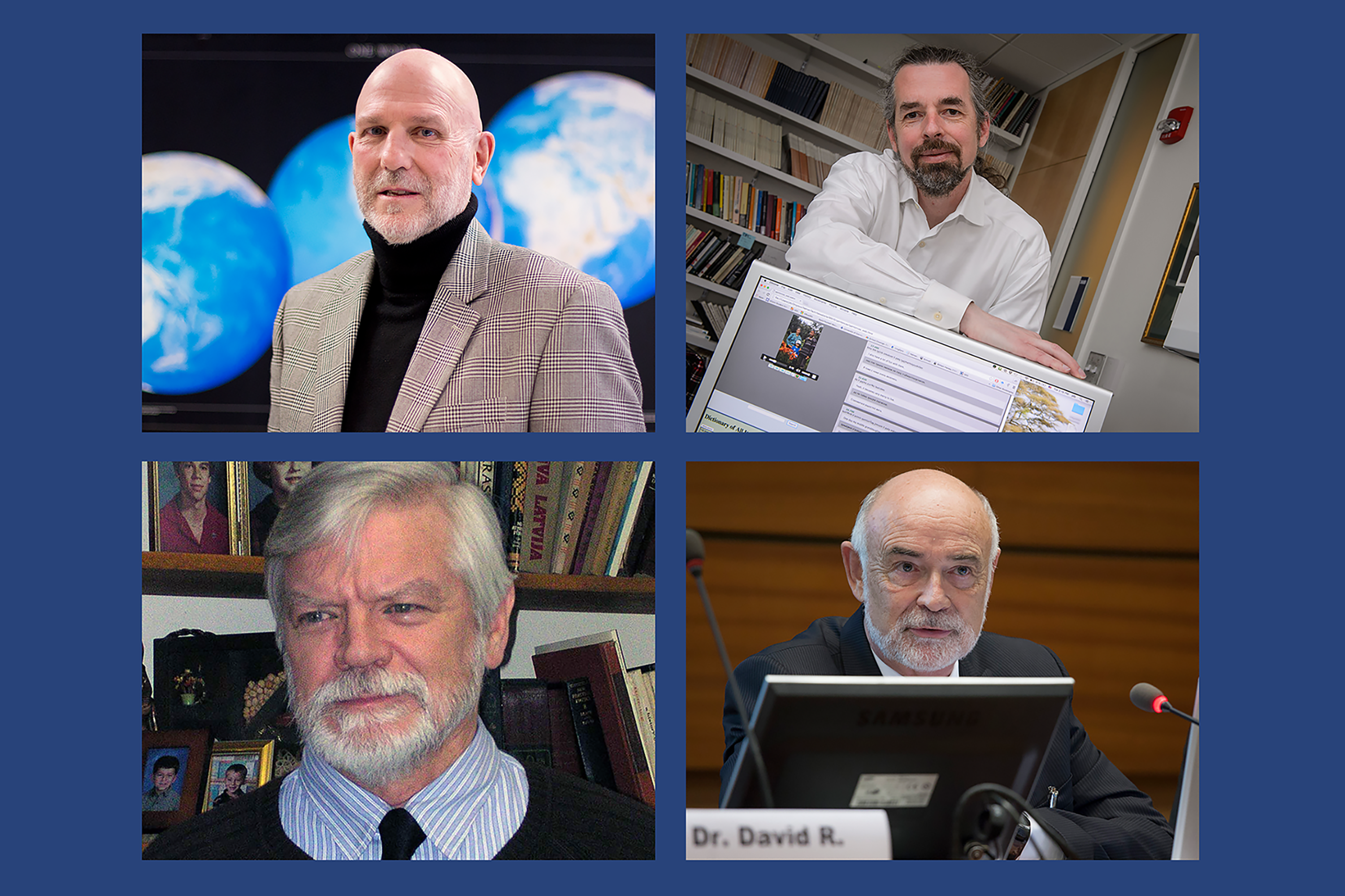 Four UConn professors have been named Fellows of the AAAS. Clockwise from top left: Mike Willig, Jonathan Bobaljik, David Benson, and Arthur Hand.