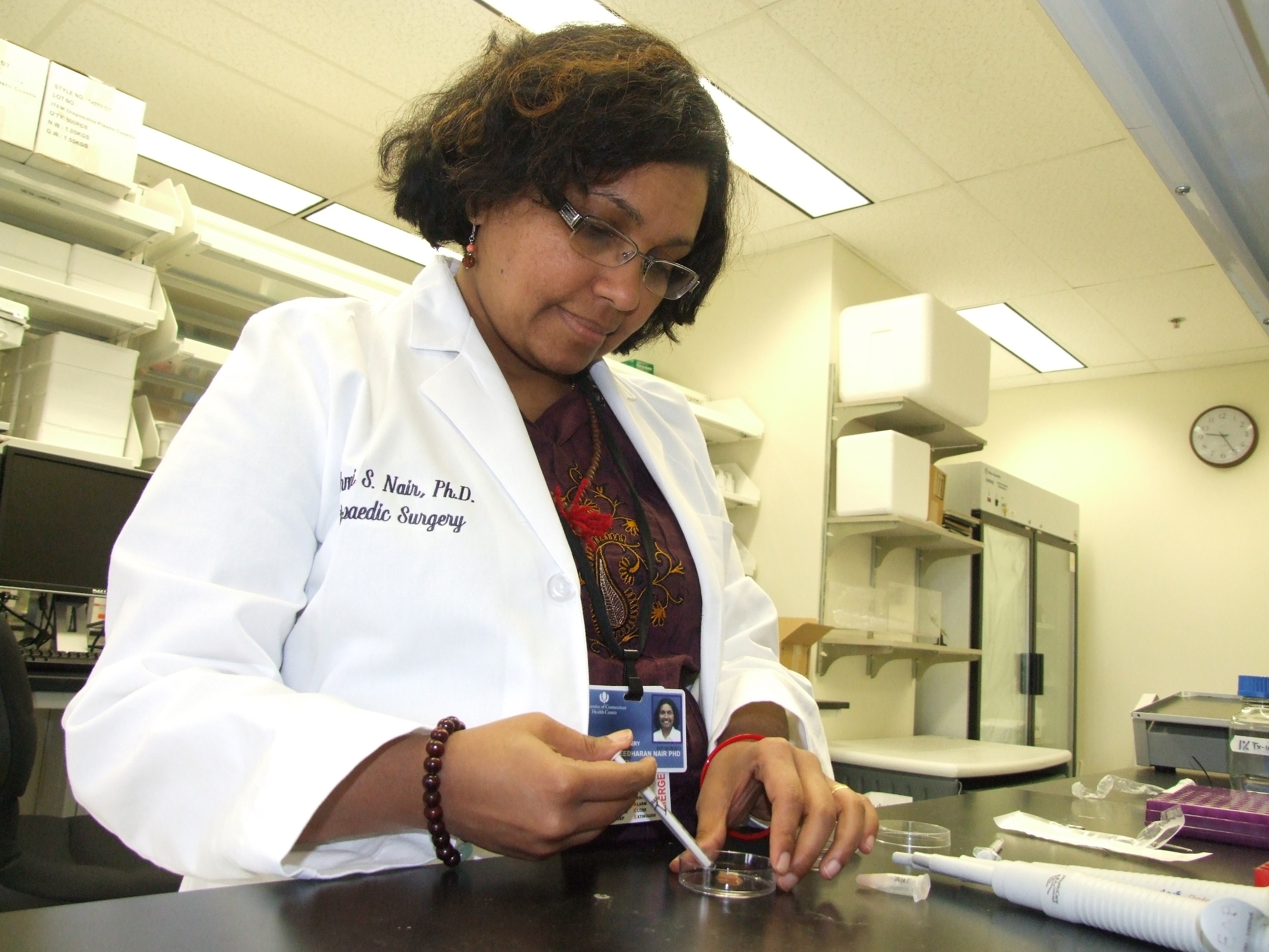 Lakshmi S. Nair, Ph.D, of UConn and UConn Health has been elected a Fellow of the prestigious National Academy of Inventors (Chris DeFrancesco/UConn Health).