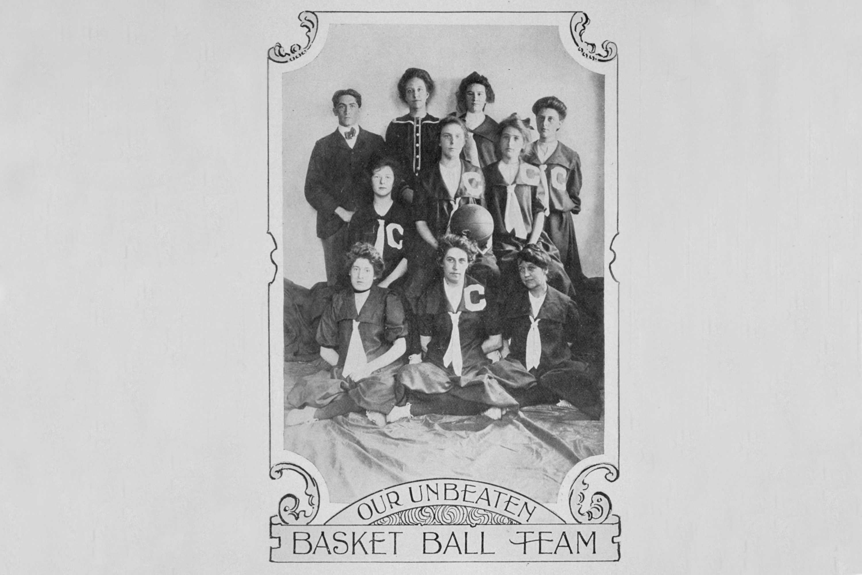 As we celebrate our women's basketball team equaling their previous unbeaten record of 90 games, we look back to the very earliest days of women's basketball in Storrs, when the team boasted an unbeaten season as far back as 1902. (Archives & Special Collections, University Library)
