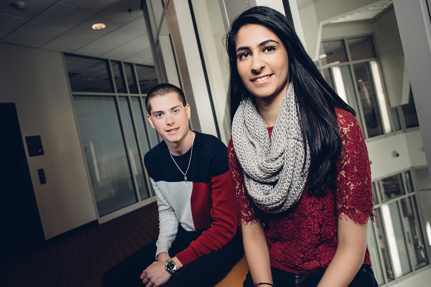Jeffrey Noonan, left, and Kavisha Thakkar have been selected as two of UConn’s Leadership Legacy scholars, an honor bestowed on the University’s most exceptional students, who have demonstrated leadership, personal accomplishment and academic excellence. (Nathan Oldham/UConn photo)