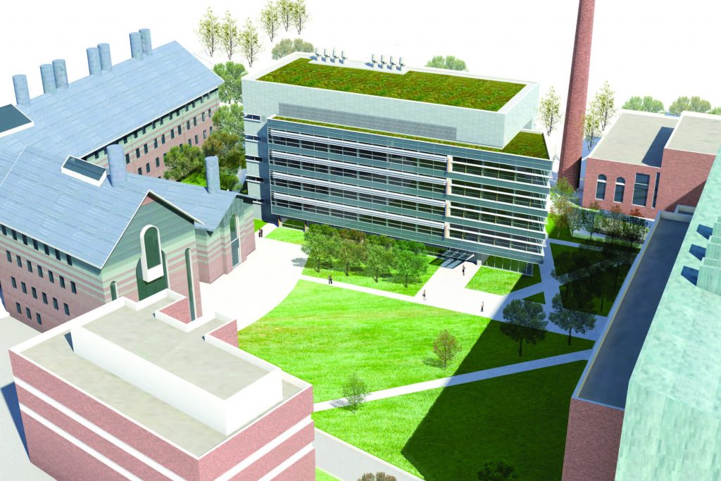 Aerial rendering of the exterior of the new Engineering and Science Building.