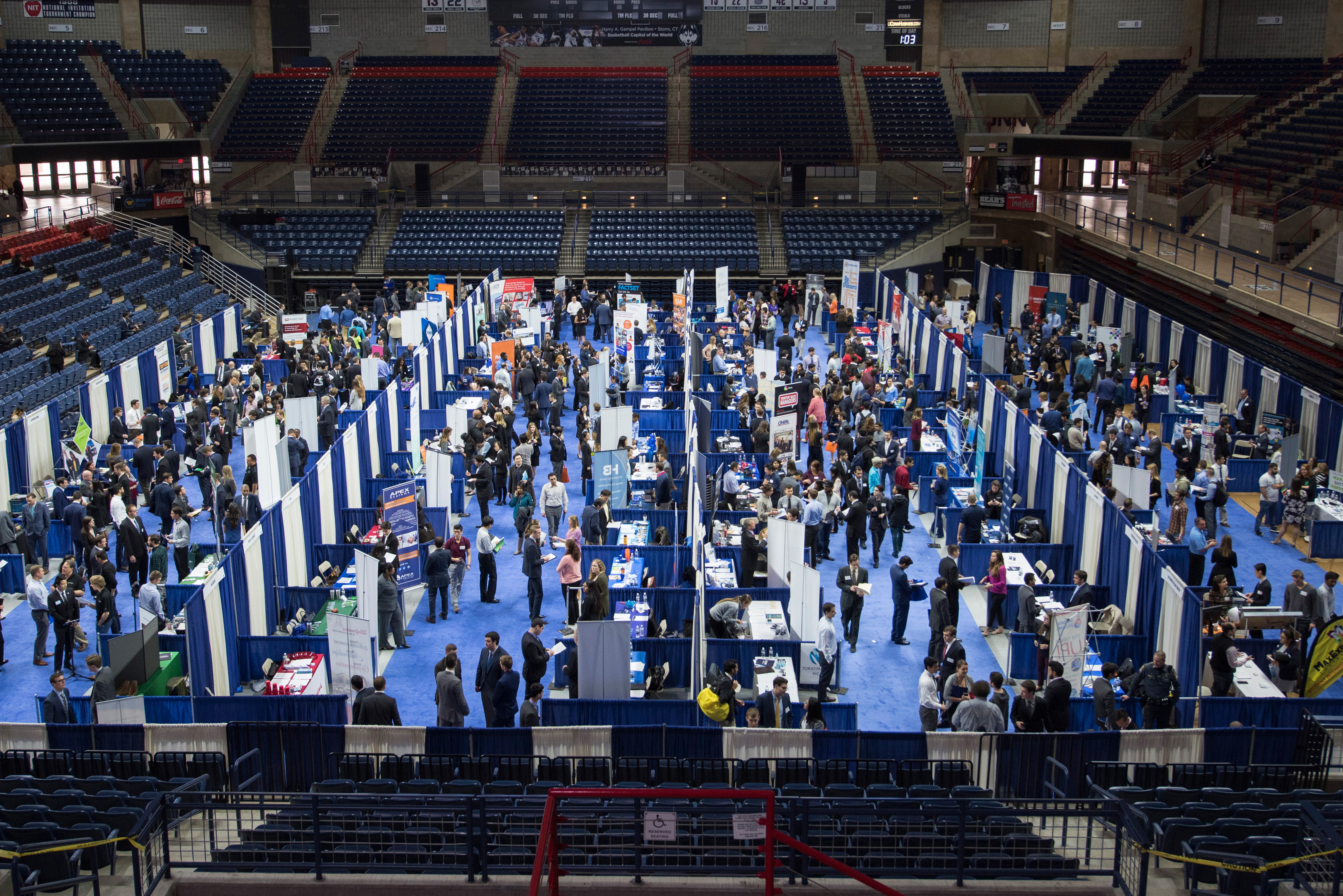 Students attend the 2017 Spring Career Fair in the Gampel Pavilion on Jan. 29, 2017. (Ryan Glista/UConn Photo)