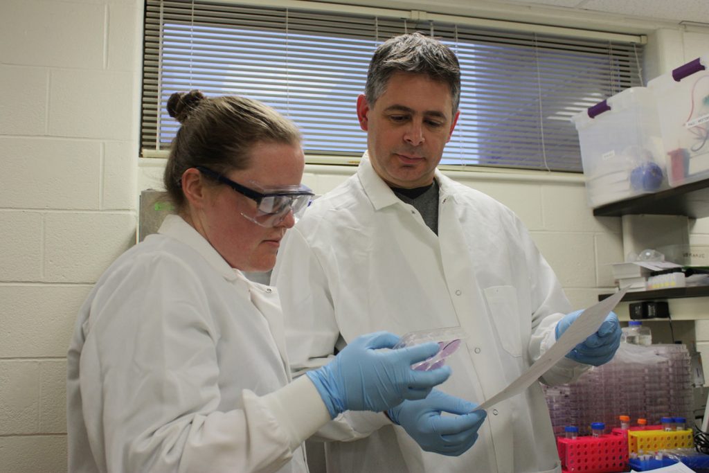Paulo Verardi (right) with PhD student Brittany Jasperse (left).