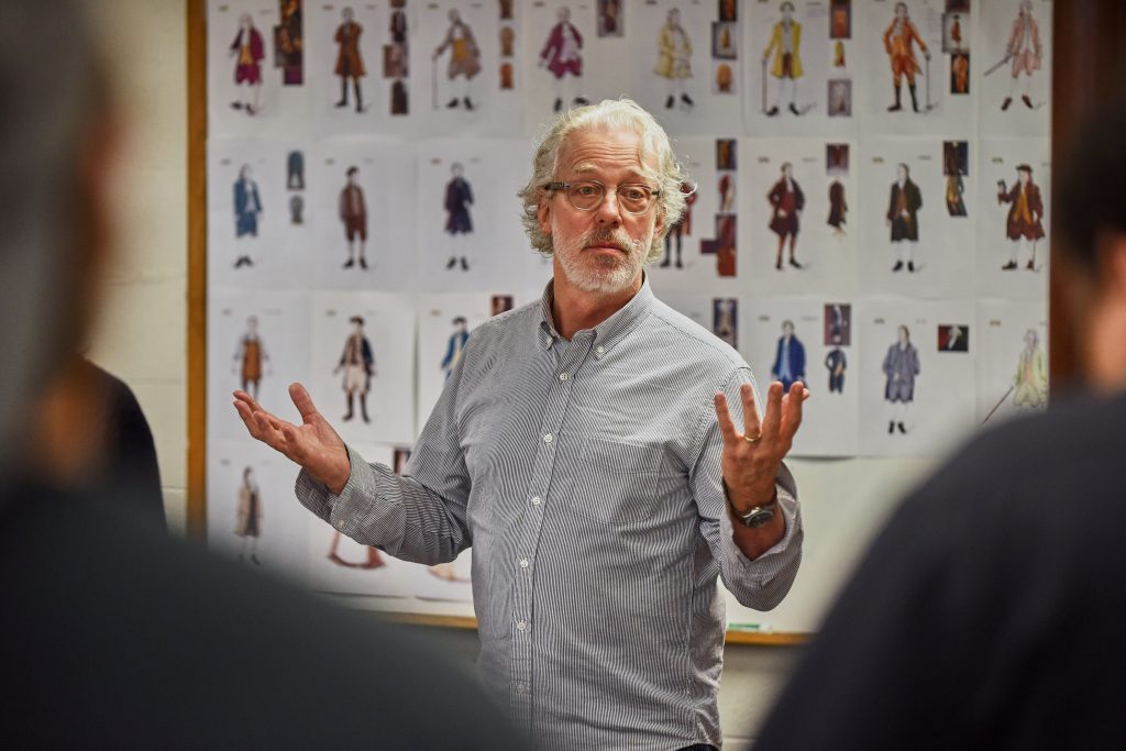 Terrence Mann, artistic director of the Connecticut Repertory Theater nutmeg summer series, leads a rehearsal of "1776" at the Drama-Music Building on May 23, 2017. (Peter Morenus/UConn Photo)