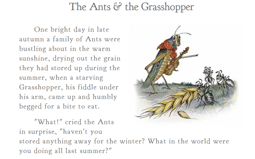 Aesop's Fable, The Ants and the Grasshopper. (Library of Congress)