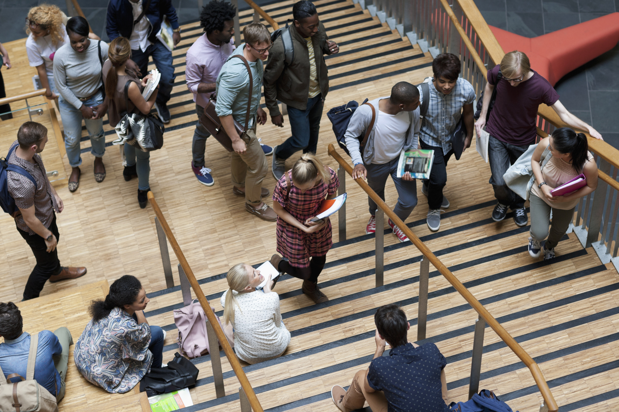University students on a busy stairway. (Getty Images)