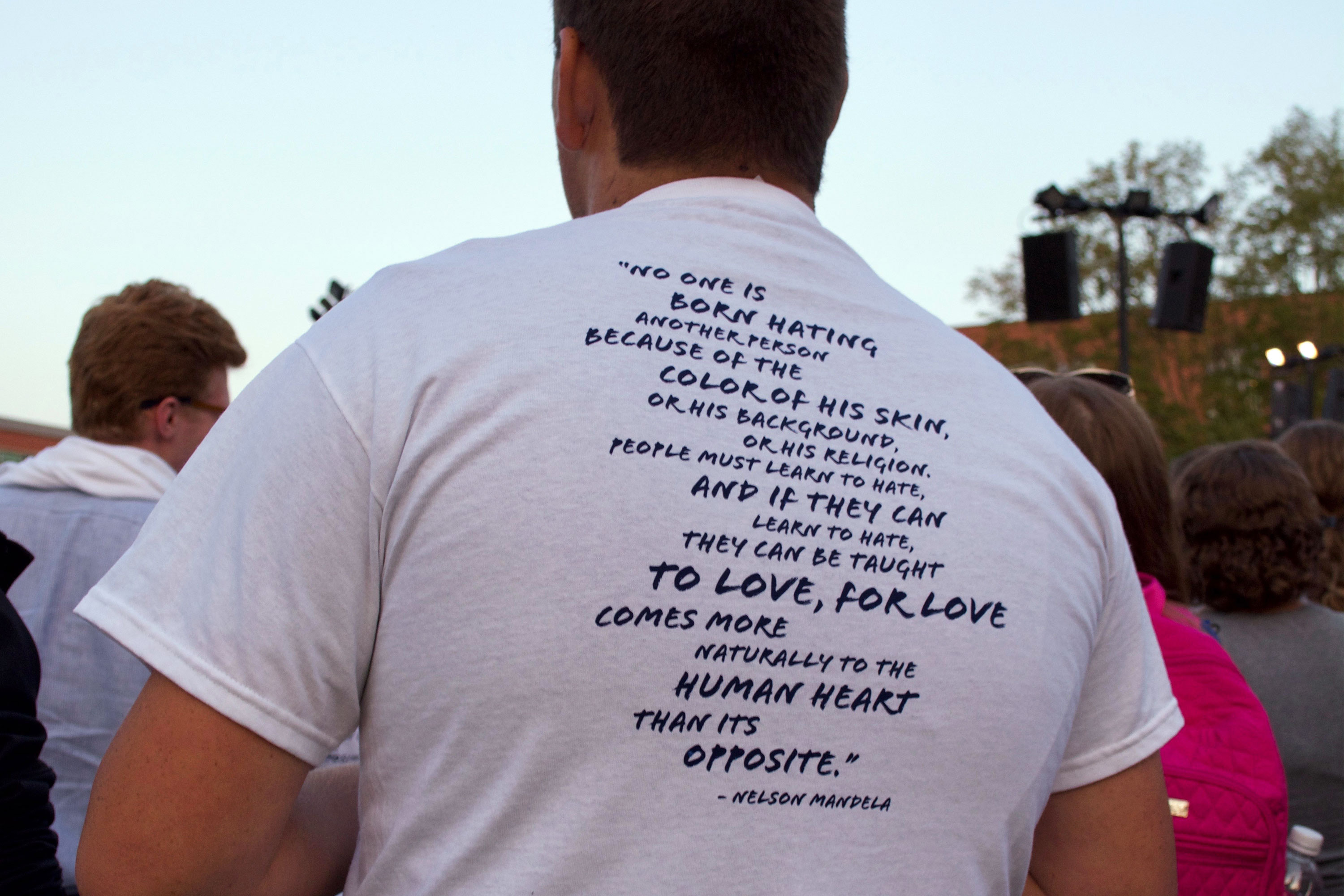 Many students attending Convocation wore T-shirts with a quote from Nelson Mandela. (Jack Templeton '18 (CLAS)/UConn Photo)