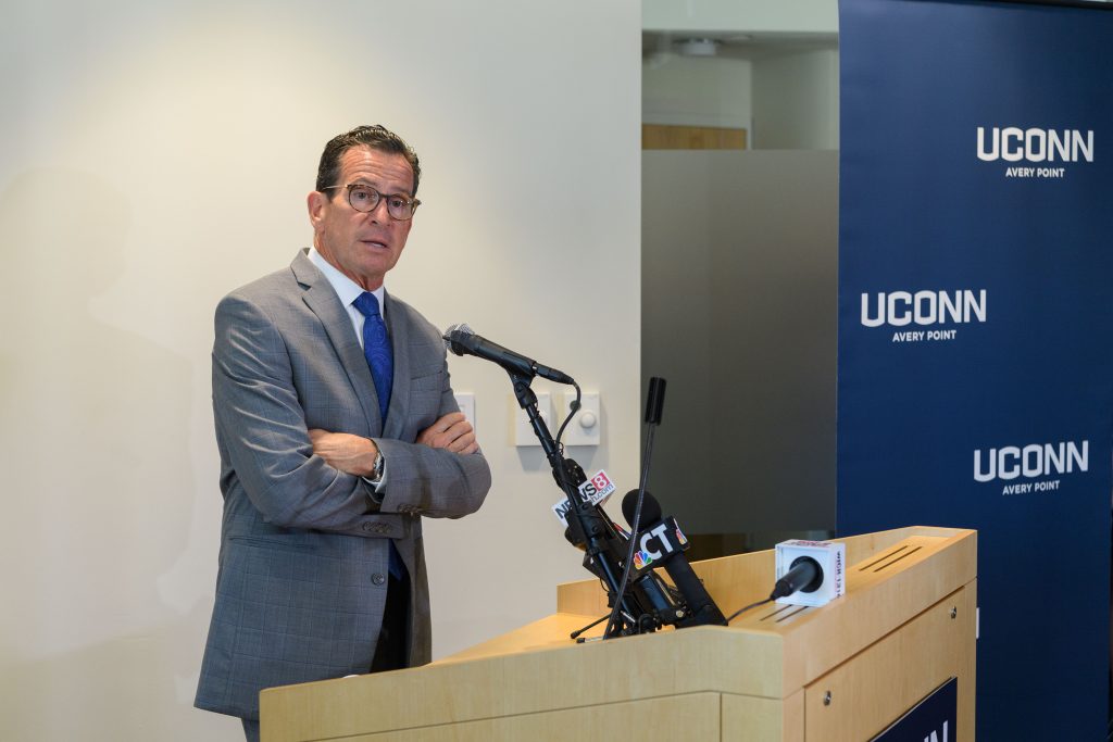 Gov. Dannel P. Malloy, speaking at UConn Avery Point on Monday (Sept. 25, 2017), vowed to continue fighting against efforts to impose legislative cuts on UConn in a budget he described as “anti-intellectual” and “a frontal assault” on the state’s flagship university. (Peter Morenus/UConn Photo)