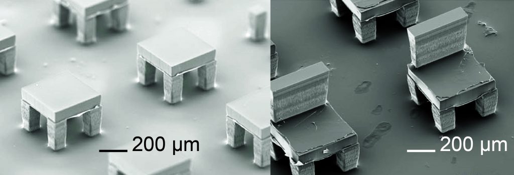 Electronmicroscope images illustrating the 3-D manufacturing technique. (Courtesy of Thanh Nguyen)