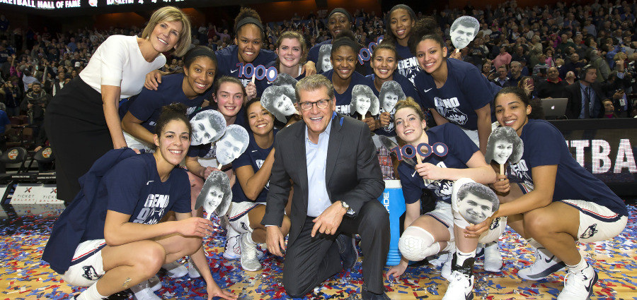 The team that clinched the 1,000th win for Geno Auriemma and Chris Dailey. (Stephen Slade)