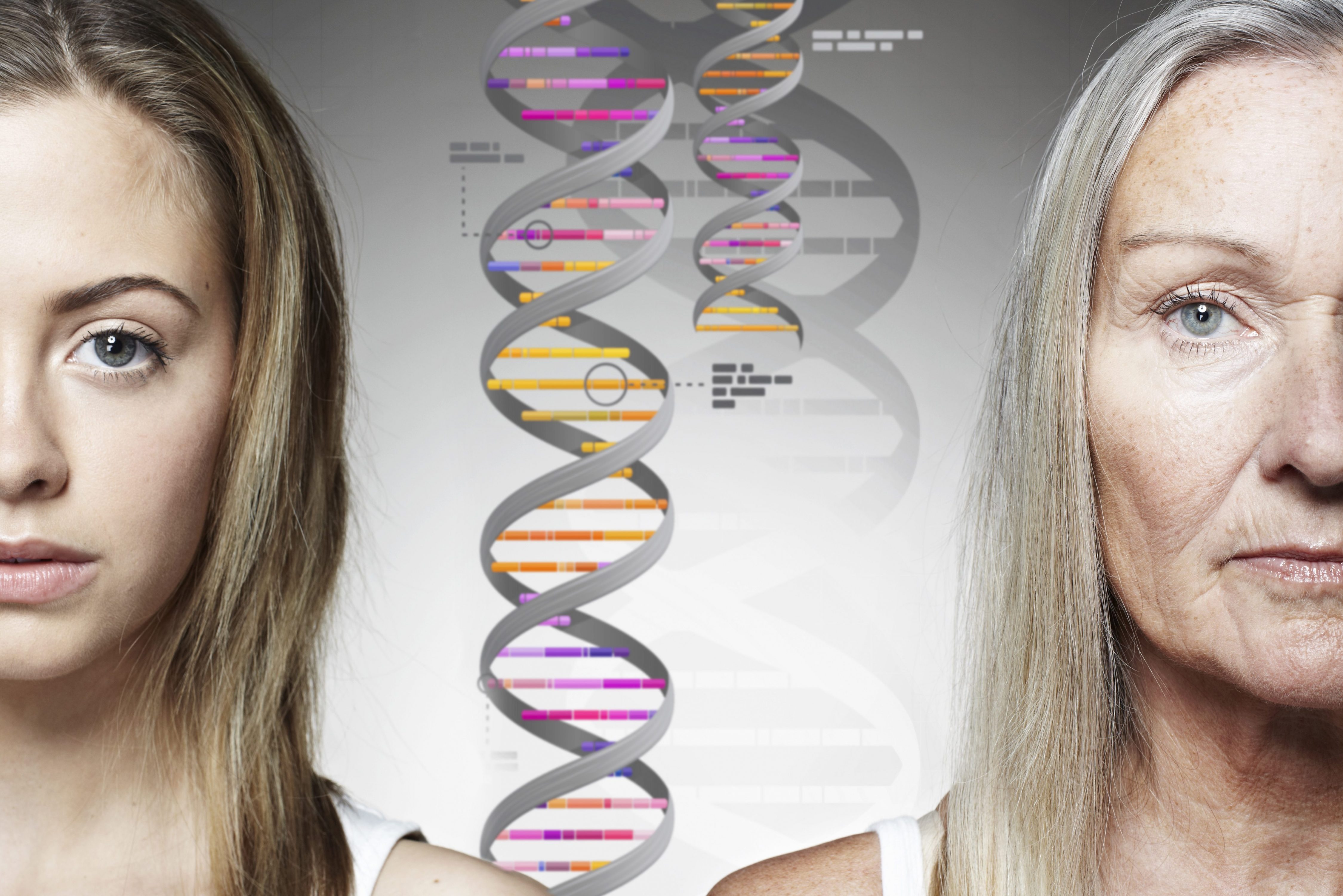 Close up of women and DNA helixes. (Getty Images)