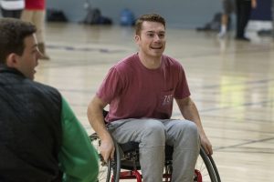 Junior Joseph De Muyt, an economics major, plays wheelchair basketball. (Garrett Spahn '18 (CLAS)/UConn Photo)