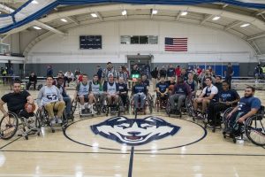 Students assemble to play wheelchair basketball at the Student Recreation Center on Nov. 30. The activity was organized by UConn Recreation, Husky Adapted Sport Club, and the Ryan Martin Foundation. (Garrett Spahn '18 (CLAS)/UConn Photo)