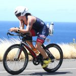 Laura competes at the Ironman World Championship in Kailua-Kona, Hawaii, in 2016. The KSI staff replicated the exact conditions of Kona for Laura in its labs, because this is the most prestigious race for Ironman athletes. (Photo courtesy of Ryan and Laura Marcoux)