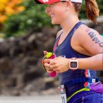 Laura competes at the Ironman World Championship in Kailua-Kona, Hawaii, in 2016. The Ironman is a consecutive triathlon consisting of a 2.4 mile swim, a 112-mile bicycle ride, and a marathon 26.22-mile run. (Photo courtesy of Ryan and Laura Marcoux)