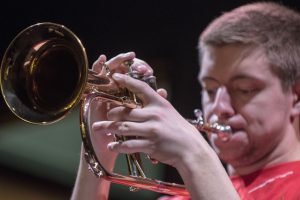 Grant Eagleson, a senior music major, plays trumpet at “Jazz Night at the Ballard,” on Feb. 20. (Garrett Spahn '18 (CLAS)/UConn Photo)