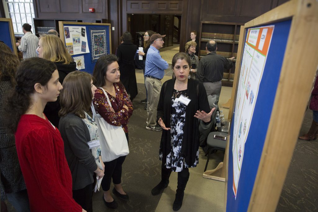 Assistant Professor of Psychological Sciences Nairán Ramírez-Esparza presents at the ‘Looking Within’ faculty poster session on February 23, 2018. (Bri Diaz/UConn Photo)