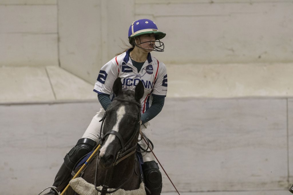 Julianna Gallo '20 (CAHNR), an animal science major, at the UConn Polo Match versus Kentucky on Feb. 3, 2018. (Garrett Spahn '18 (CLAS)/UConn Photo)