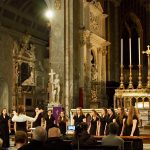 Mary Ellen Junda leads the Women’s Choir at Santa Maria Sopra Minerva in Rome. (Emily Lattanzi/UConn Photo)