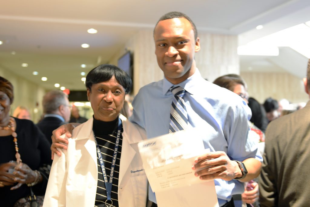 Franklin Sylvester with Dr. Marja Hurley at UConn Health Match Day 2018. March 16, 2018. (Kristin Wallace/UConn Health Photo)