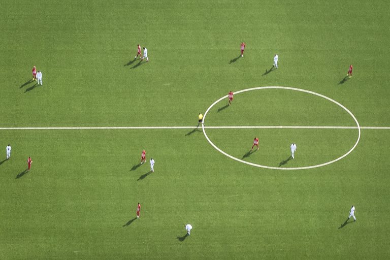 Soccer players from above