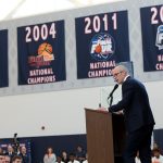 In late March, Dan Hurley was selected as the new head coach of UConn men’s basketball. At a welcome event on campus, Hurley emphasized the Huskies' proud tradition and promised to renew the program's championship culture. (Stephen Slade '89 (SFA) for UConn)