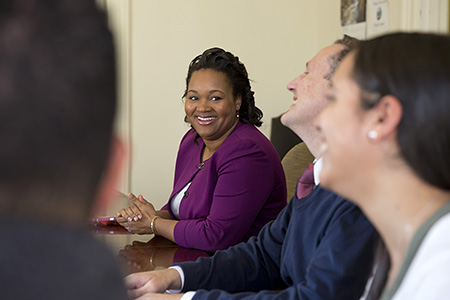 Public policy graduate Melissa McCaw '14 MPA at City Hall on November 29, 2017. (Bri Diaz/UConn Photo)