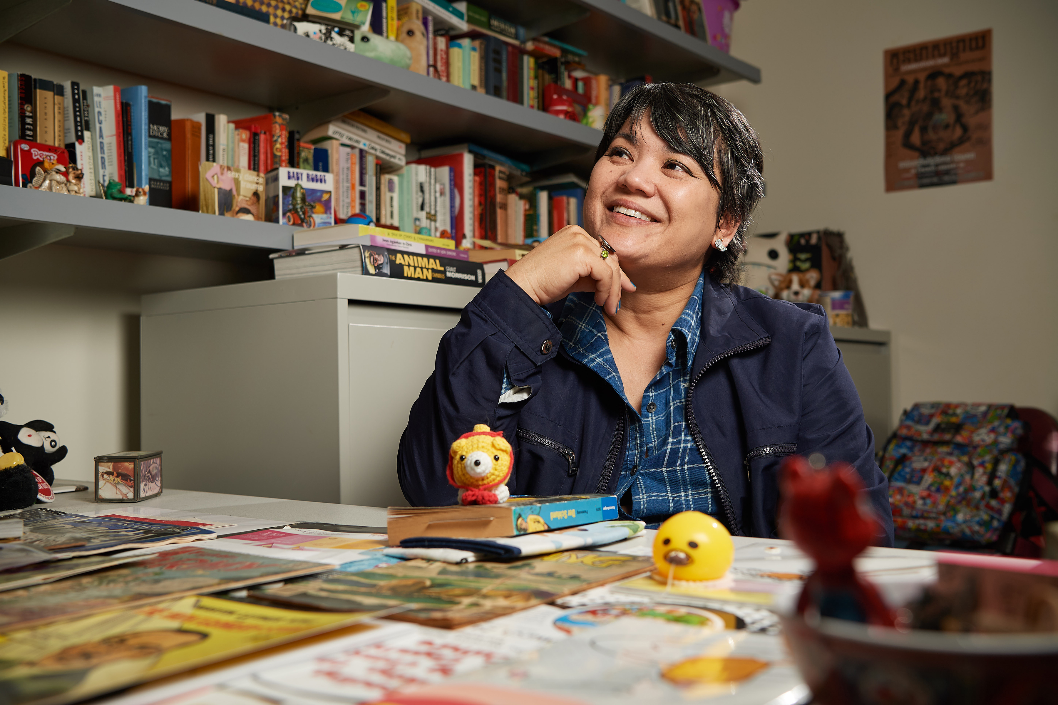 Cathy Schlund-Vials, Professor of English and Asian American Studies, at her office. (Peter Morenus/UConn Photo)