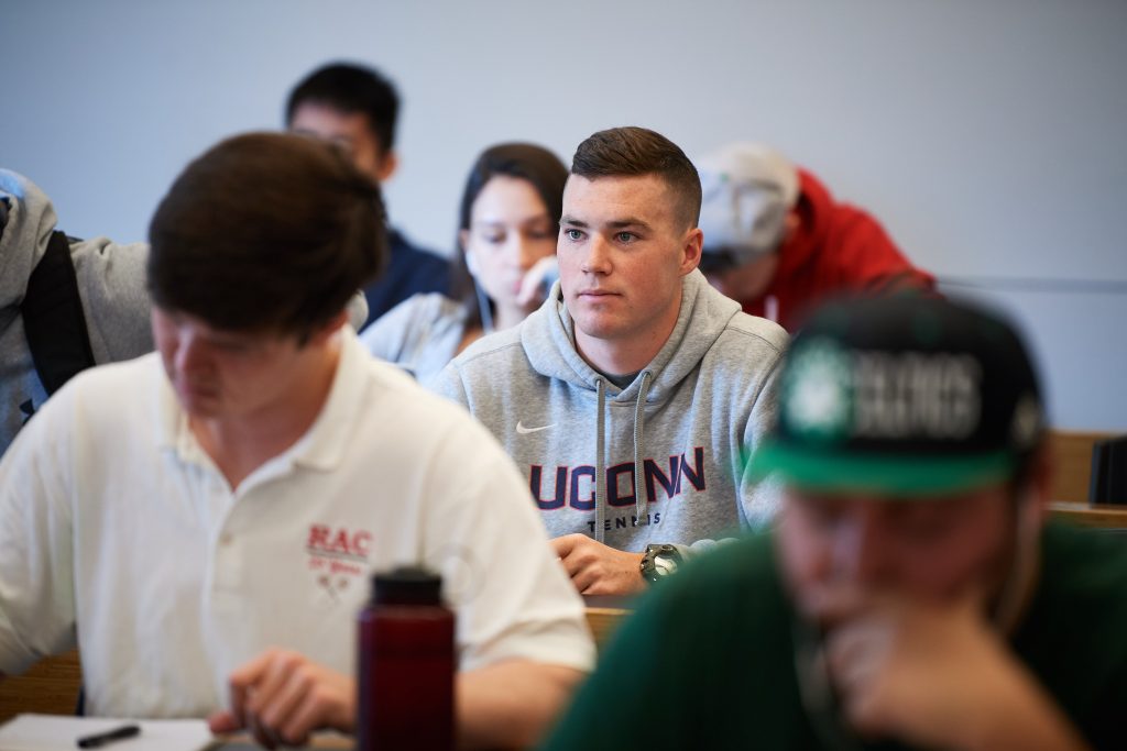 Jack McLister in a class at Oak Hall on April 26, 2018. (Peter Morenus/UConn Photo)
