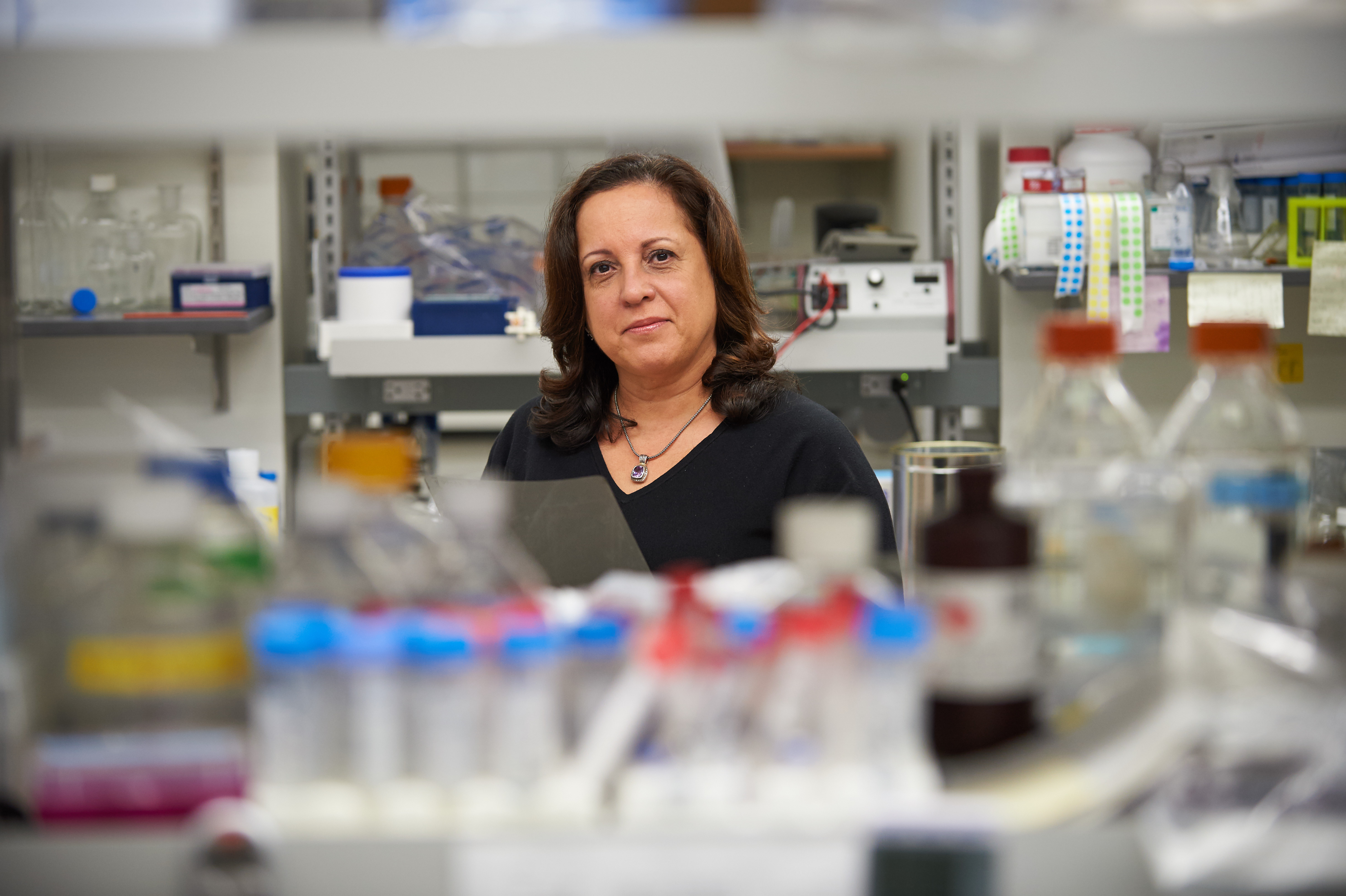 Annabelle Rodriguez-Oquendo, at her lab on Oct. 14, 2015. (Peter Morenus/UConn Photo)