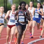 Susan Aneno, a junior, set a new conference meet record in the 800 m race on May 13, helping the Huskies finish fourth at the outdoor championship. (UConn Athletic Communications Photo)