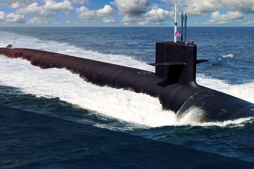 A Columbia class submarine. A UConn research team has developed a new 2-D, nanostructured insulator material with highly improved electrical and thermal characteristics, moving the U.S. Navy closer to a shift in how submarines are powered. (Wikipedia Photo)