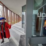 E. Carol Polifroni, professor and former dean, starts the the School of Nursing Commencement procession on May 5, 2018. (Peter Morenus/UConn Photo)