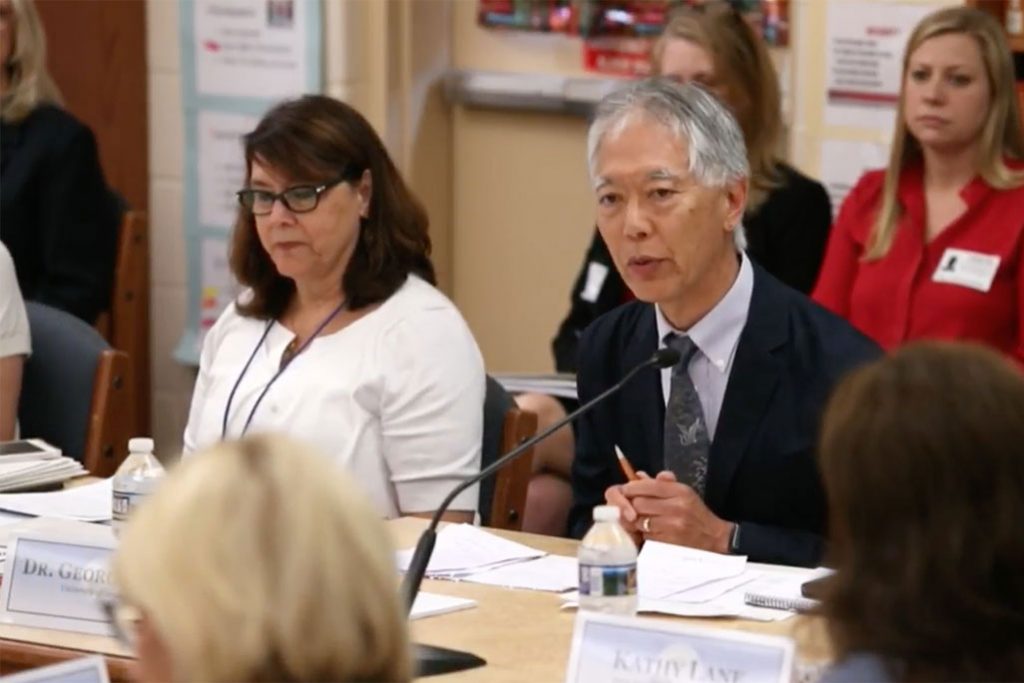 Professor George Sugai speaks with the representatives of the Federal Commission on School Safety about PBIS during a field visit by the Commission to a school in Maryland. (Screenshot from U.S. Department Education Livestream)