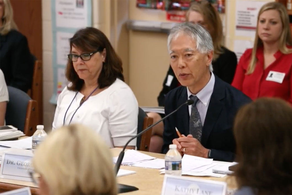 Professor George Sugai speaks with the representatives of the Federal Commission on School Safety about PBIS during a field visit by the Commission to a school in Maryland. (Screenshot from U.S. Department Education Livestream)