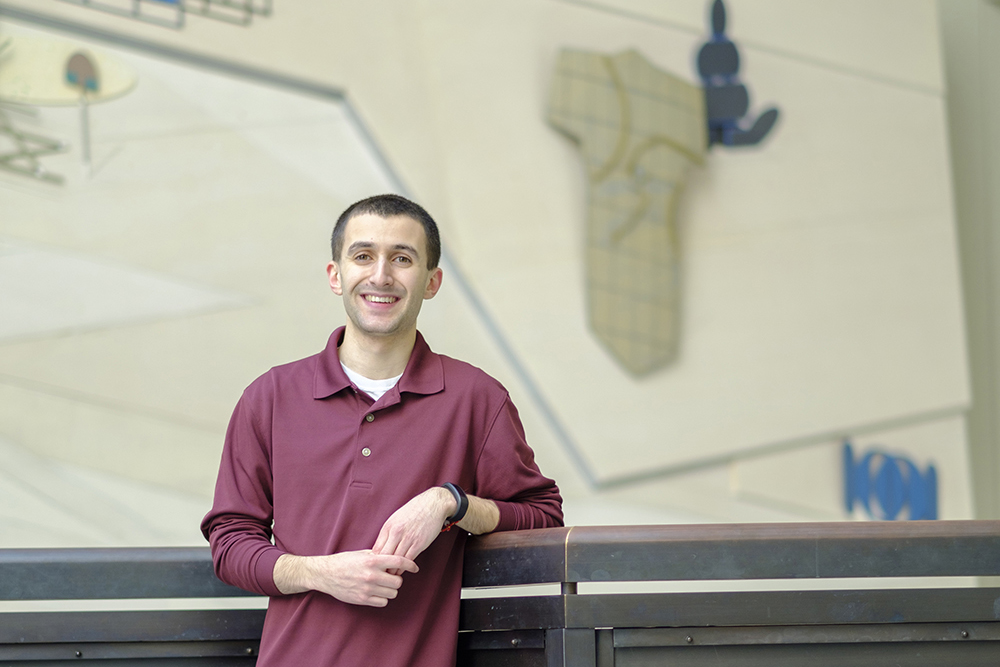 Vince Pistritto '18 (CLAS, SFA), one of six current UConn undergraduates who have won NSF Graduate Research Fellowships, at the Chemistry Building. Pistritto plans to pursue a Ph.D. in chemical catalysis. (Ellen Yang '18 (CLAS)/UConn Photo)