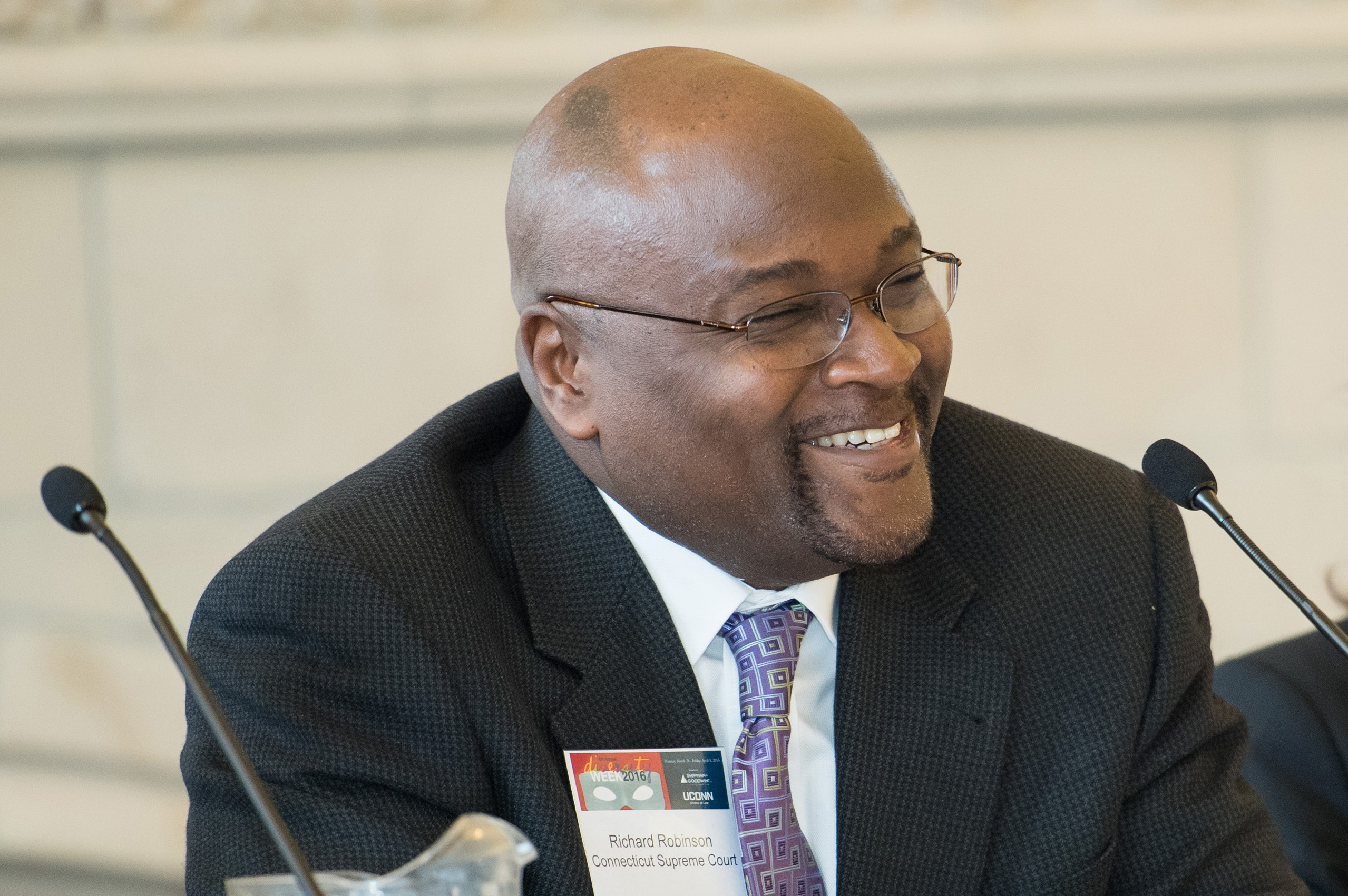 Richard A. Robinson '79 (CLAS) has been appointed as the next chief justice of the Connecticut Supreme Court. Here he is pictured as a speaker on a panel at UConn Law in 2016. (Spencer Sloan for UConn)