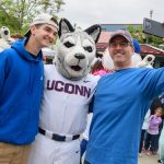 UConn alumni and Jonathan the Husky attend a New York Mets baseball game at Citi Field in Queens New York on June 3, 2018. (Peter Morenus/UConn Photo)