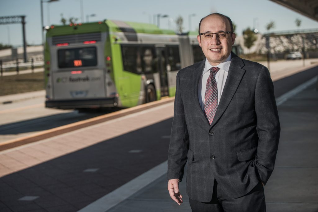 Business professor Jeff Cohen, who has researched the business and real estate impacts of the CTfastrak bus rapid transit service, says the new Hartford Line commuter train will have an impact on land value and job opportunities in cities. (Nathan Oldham/UConn Photo)
