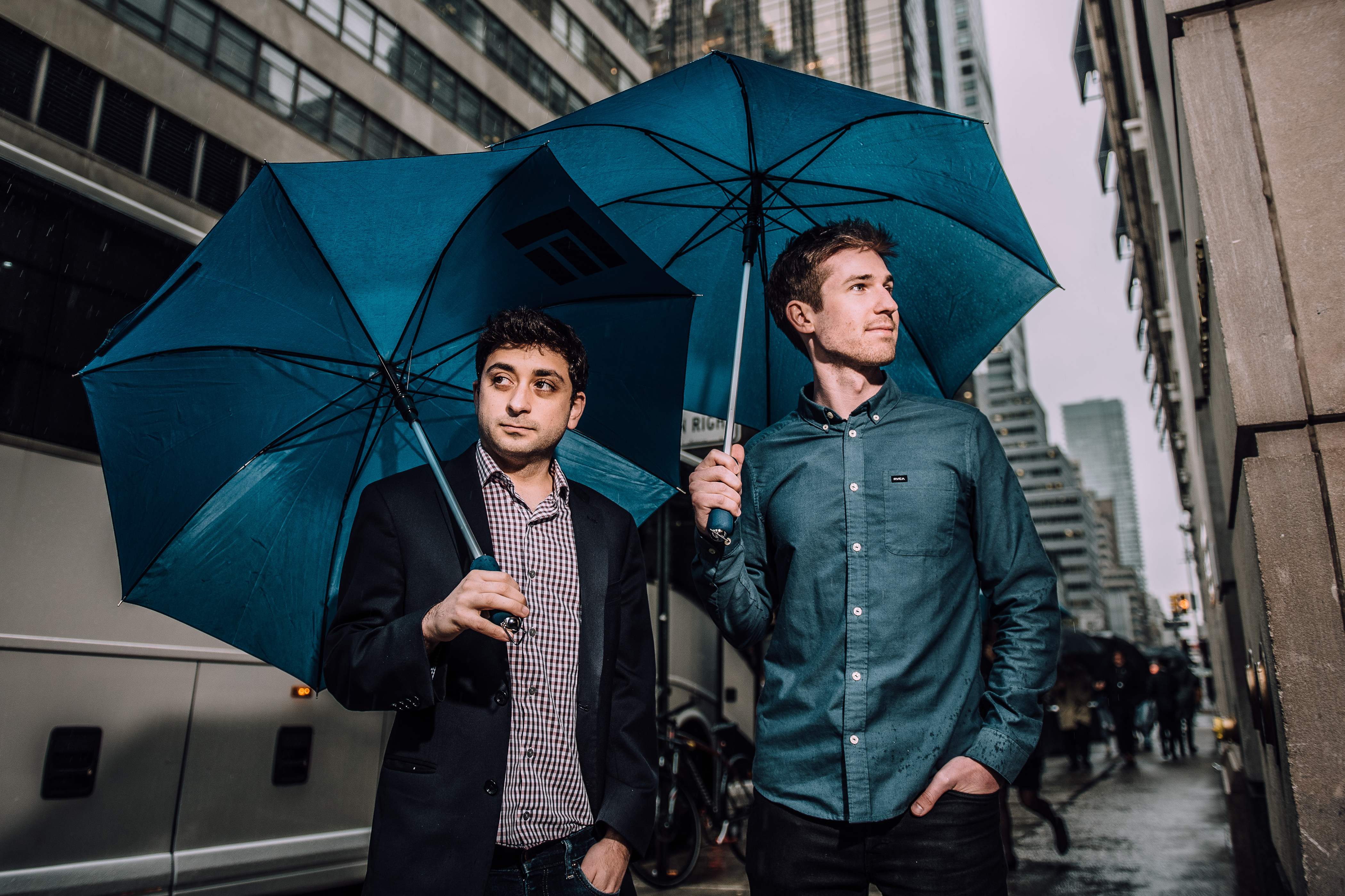 Nadav Ullman ‘12 (BUS), the CEO, and Thomas Bachant ‘13 (ENG), co-founder and CTO of Dashride, outside their office on 5th Avenue in New York City. (Nathan Oldham/UConn Photo)