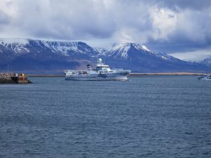 The Norwegian research vessel GO Sars arriving in Reykjavik, Iceland, on a plankton sampling trip. Ann Bucklin (UConn), CC BY-ND