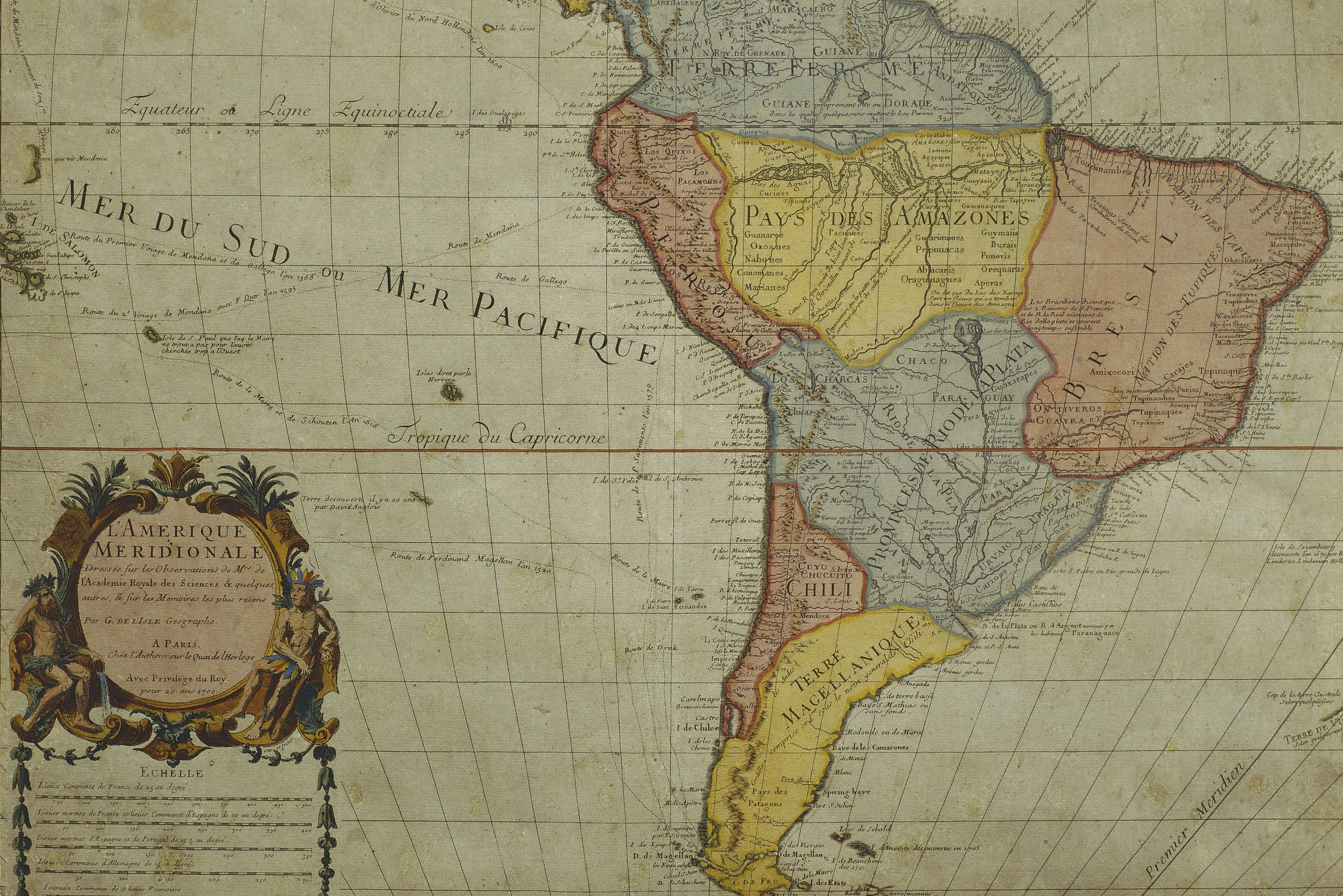 South America, by Guillaume de l'Isle, Paris, 1700. Engraving. (Photo by DeAgostini/Getty Images)