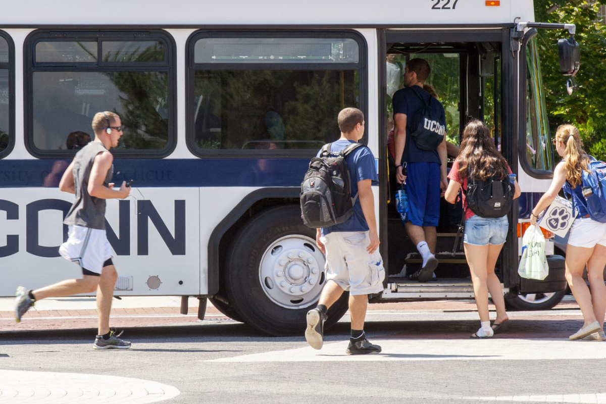 The changes in the bus routes – the first since 2011 – are designed to be more efficient for students and decrease the number of transfers needed. (UConn Transportation Services Photo)