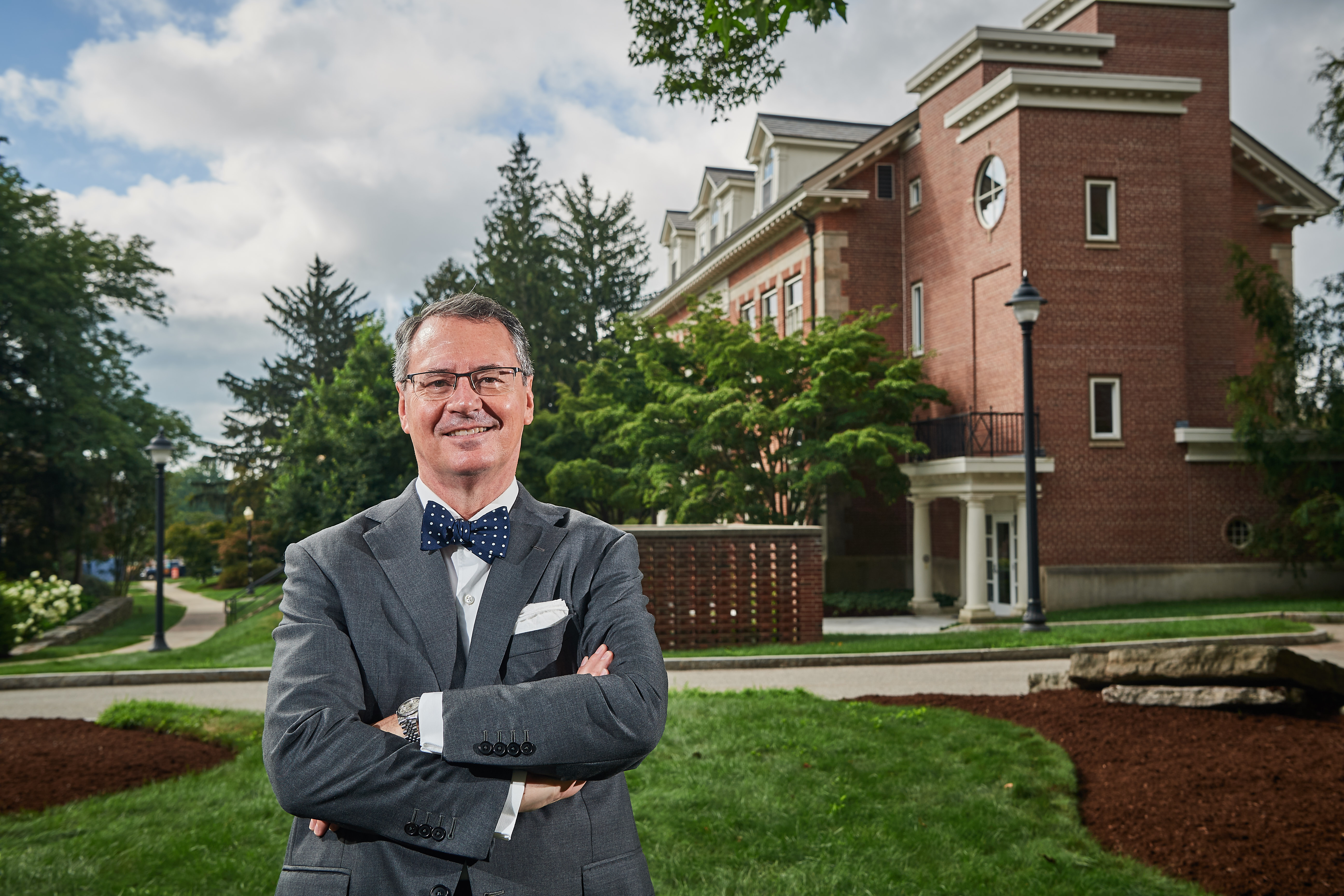 Provost Craig Kennedy stands outside Gulley Hall onAug. 15, 2018. (Peter Morenus/UConn Photo)